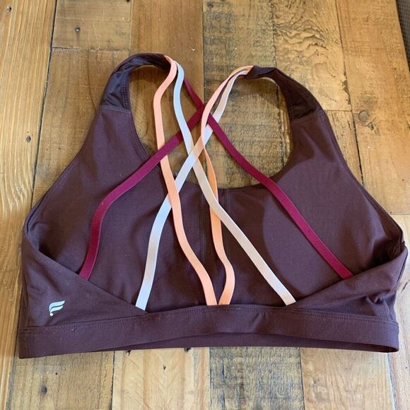 Fabletics Boost Medium Impact Sports Bra Brown Maroon Pink Melon Size Lg NWOT - Picture 8 of 13